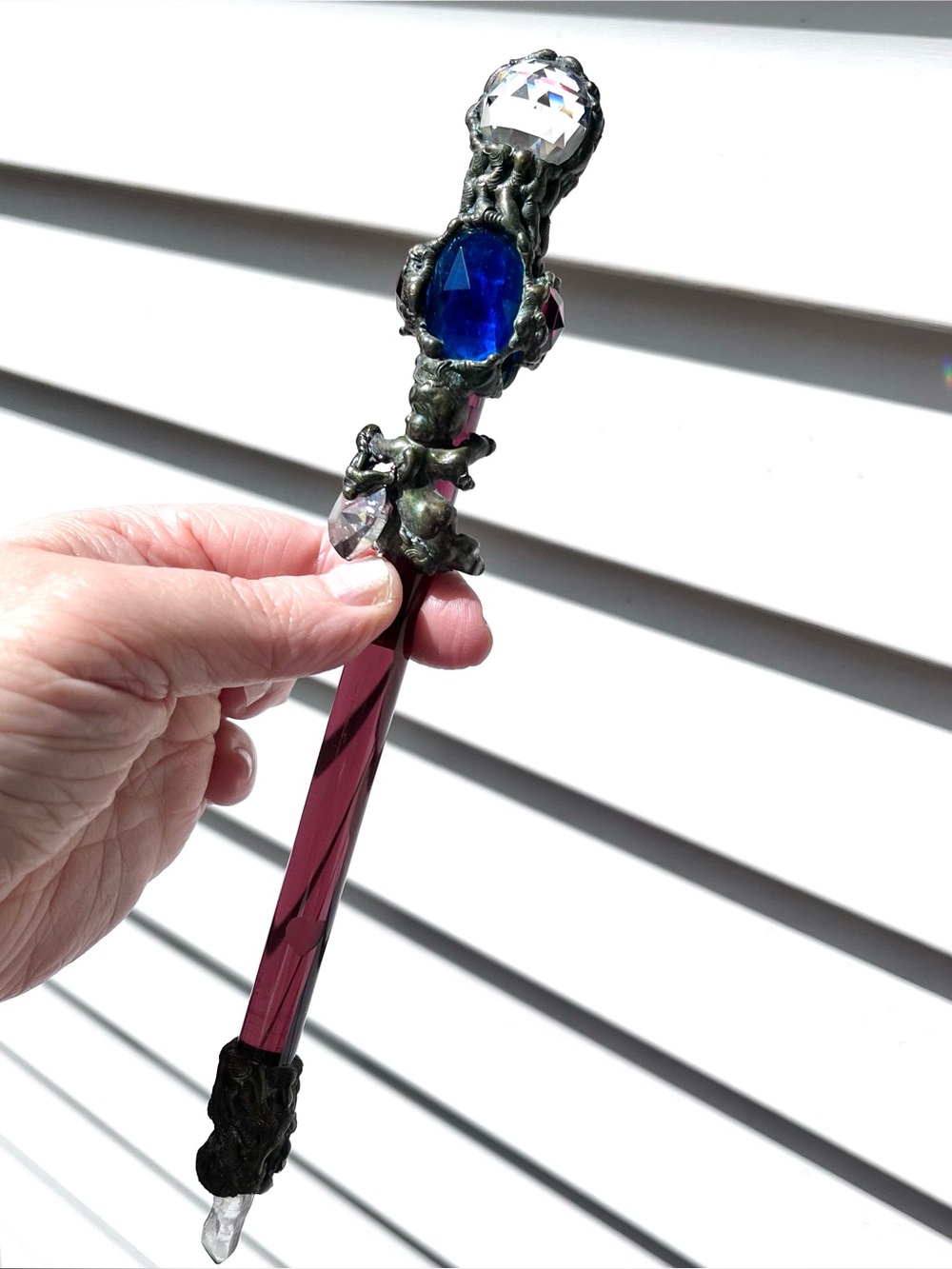VINTAGE 1990s Wizard Wand Scepter Pewter & Crystal - Comstock Style 8.5"